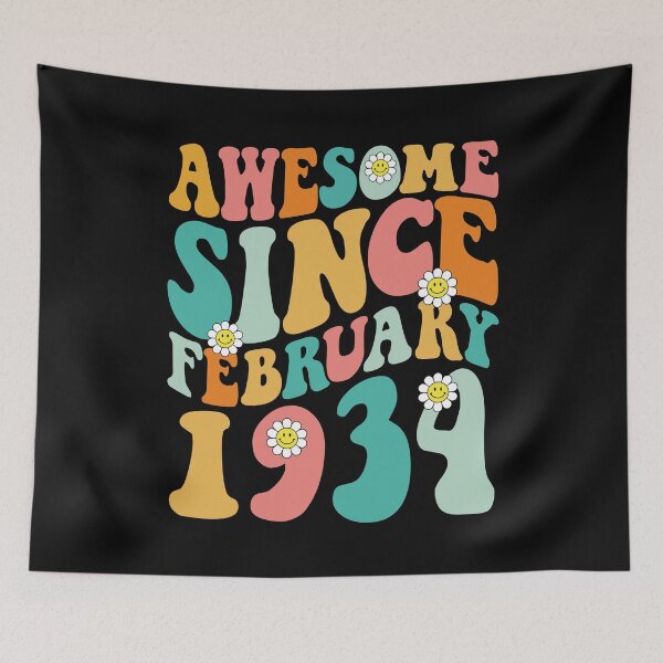 Item preview, Awesome Since February 1934 | Made In 1934 | Retro Groovy Birthday designed and sold by Christina-grich.
