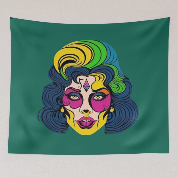 Item preview, The abstract psychedelic multicolored face of a woman with classic features designed and sold by JaroDesign2023.