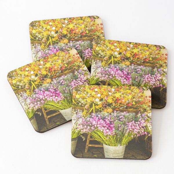 Item preview, Vintage flowers market on public street - retro cottagecore style. designed and sold by Paolo Modena Photography    -   Fine Italian Art.