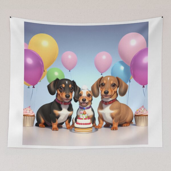 Item preview, Artwork of Dachshund family at fun birthday party designed and sold by Tio-Tecun.