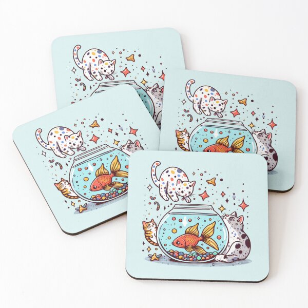 Item preview, Speckled floating cats around a fish bowl-Part 1 designed and sold by FuzyFriendHaven.