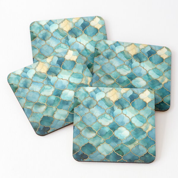 Item preview, Mint Green, Aqua & Gold Decorative Morrocan Tile Pattern designed and sold by GrinGalore.