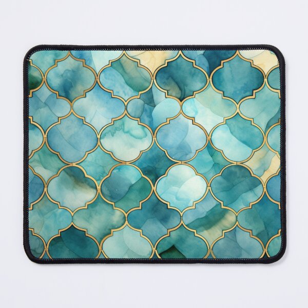 Item preview, Mint Green, Aqua & Gold Decorative Morrocan Tile Pattern designed and sold by GrinGalore.