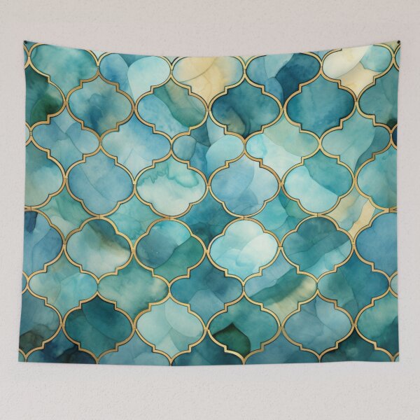 Item preview, Mint Green, Aqua & Gold Decorative Morrocan Tile Pattern designed and sold by GrinGalore.