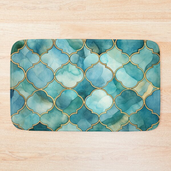 Item preview, Mint Green, Aqua & Gold Decorative Morrocan Tile Pattern designed and sold by GrinGalore.