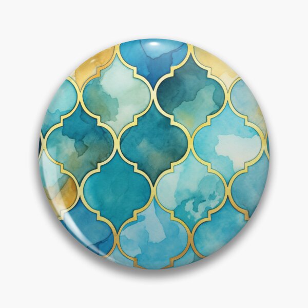 Item preview, Blue Yellow, Aqua & Gold Decorative Morrocan Trendy Glitter Print designed and sold by GrinGalore.