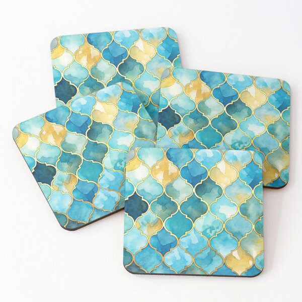 Item preview, Blue Yellow, Aqua & Gold Decorative Morrocan Trendy Glitter Print designed and sold by GrinGalore.