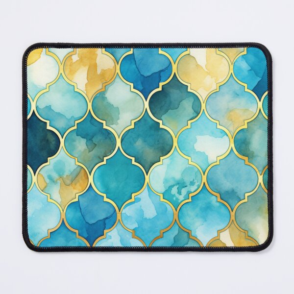 Item preview, Blue Yellow, Aqua & Gold Decorative Morrocan Trendy Glitter Print designed and sold by GrinGalore.