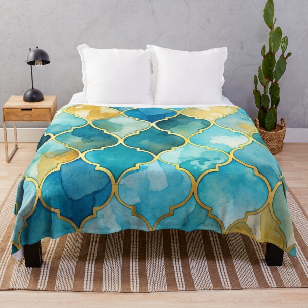 Item preview, Blue Yellow, Aqua & Gold Decorative Morrocan Trendy Glitter Print designed and sold by GrinGalore.