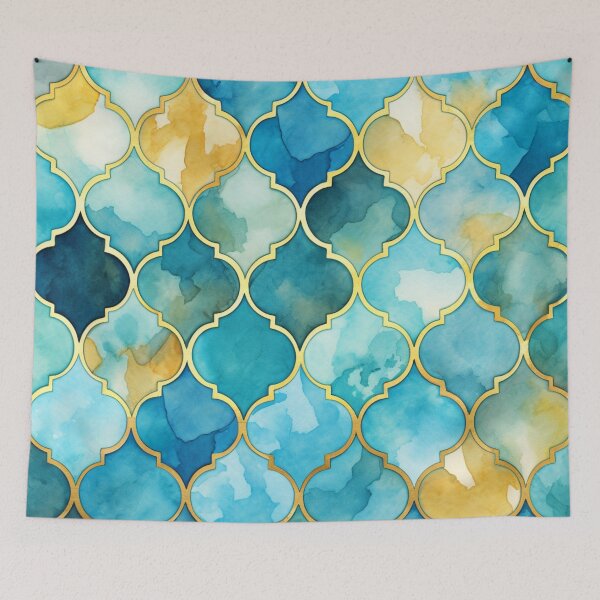 Item preview, Blue Yellow, Aqua & Gold Decorative Morrocan Trendy Glitter Print designed and sold by GrinGalore.