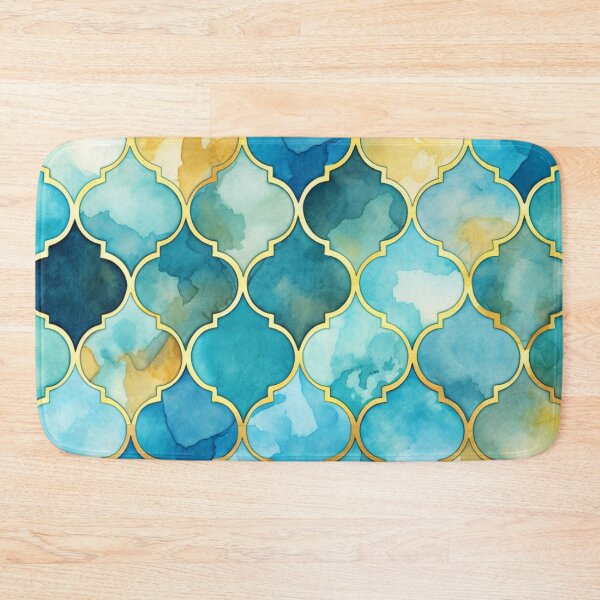 Item preview, Blue Yellow, Aqua & Gold Decorative Morrocan Trendy Glitter Print designed and sold by GrinGalore.