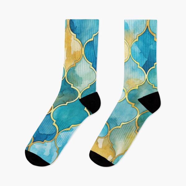 Item preview, Blue Yellow, Aqua & Gold Decorative Morrocan Trendy Glitter Print designed and sold by GrinGalore.