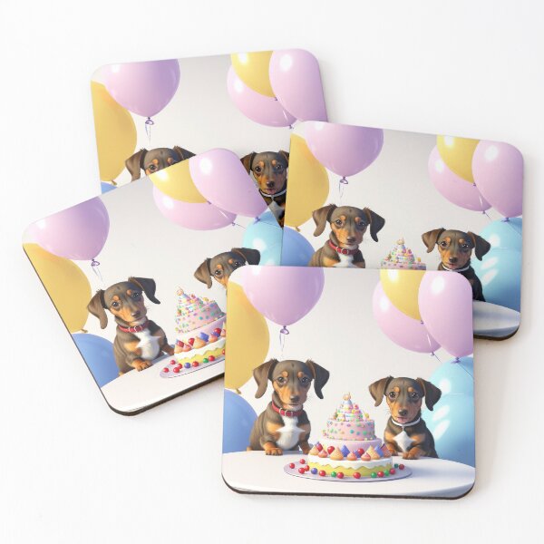 Item preview, Dachshund dog puppy beautiful artwork of fun birthday party designed and sold by Tio-Tecun.