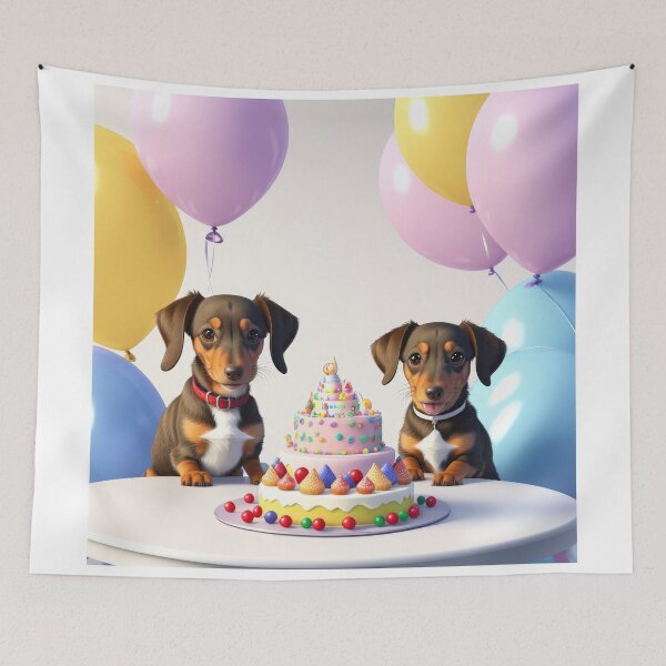 Item preview, Dachshund dog puppy beautiful artwork of fun birthday party designed and sold by Tio-Tecun.