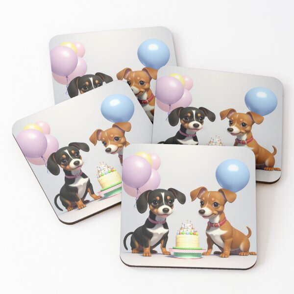 Item preview, Cute Dachshund dog at fun birthday party with balloons designed and sold by Tio-Tecun.