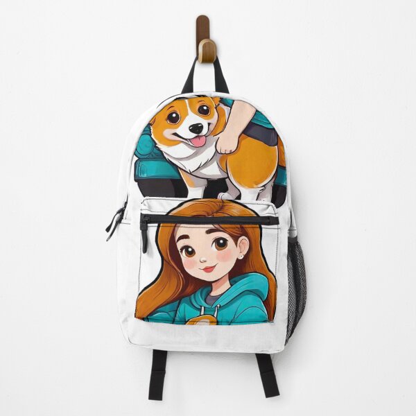 Item preview, Corgi Dog and Girl Artwork for Dog Lovers, Turquoise and Brunette Hair Design designed and sold by ScifiDesigns.