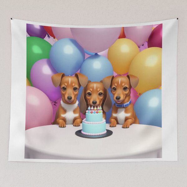 Item preview, Adorables Dachshund puppies in birthday party with balloons designed and sold by Tio-Tecun.