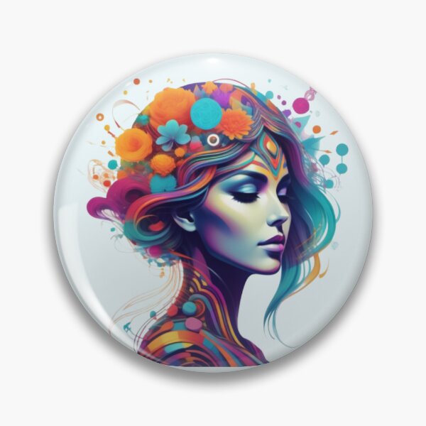 Artikelvorschau, Psychedelischer grafischer Kopf einer Frau in Blumen und bunten Elementen entworfen und verkauft von JaroDesign2023.
