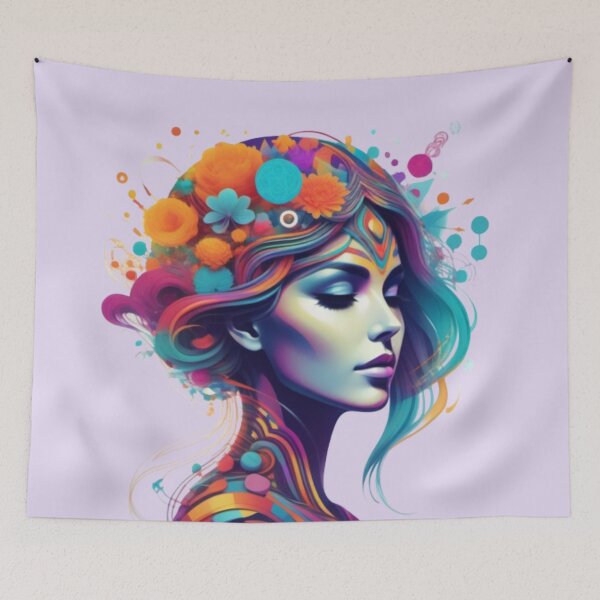 Item preview,  Psychedelic graphic head of a woman in flowers and colorful elements  designed and sold by JaroDesign2023.