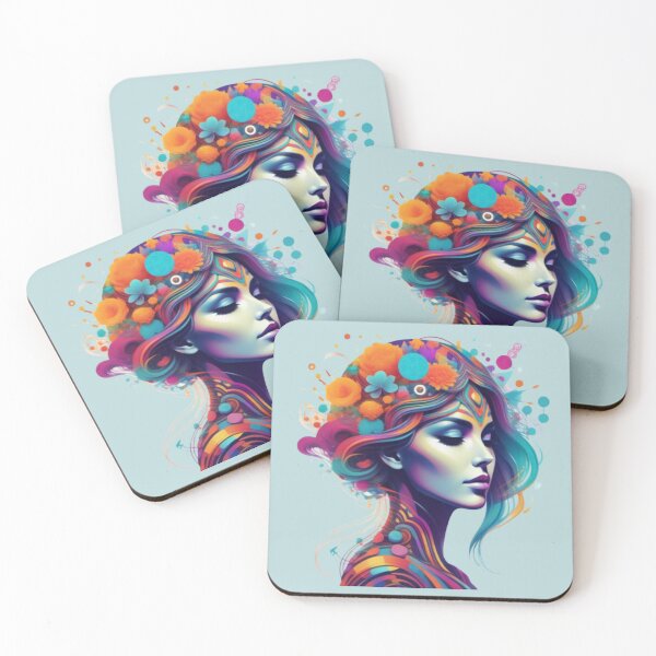 Item preview,  Psychedelic graphic head of a woman in flowers and colorful elements  designed and sold by JaroDesign2023.