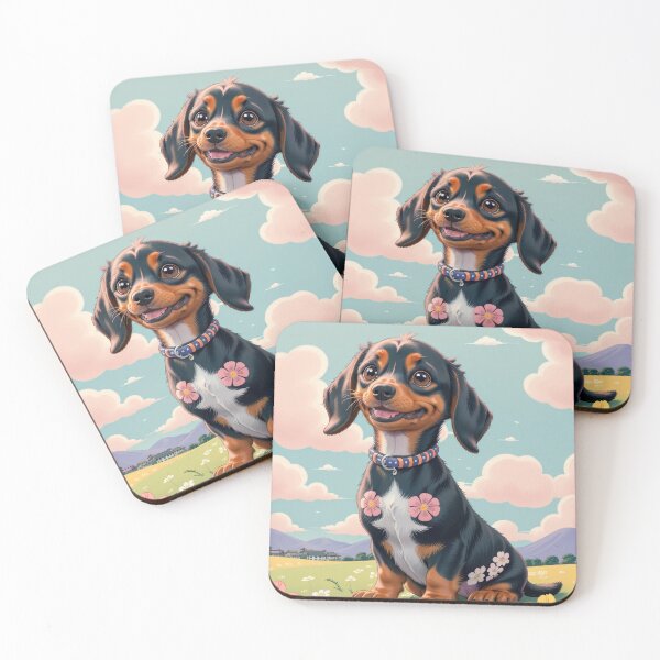 Item preview, Cute black Dachshund puppy dog with flowers designed and sold by Tio-Tecun.