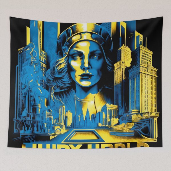 Artikelvorschau, Metropole City Futuristisch Cinema Kino Lichtspiele Film blau schwarz gelb entworfen und verkauft von G-M-Designs.