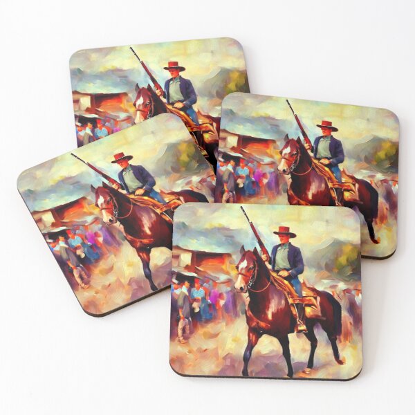 Aperçu de l'œuvre Cowboy - Shérif à cheval patrouillant dans la ville | Art occidental créée et vendue par siammagicalart.
