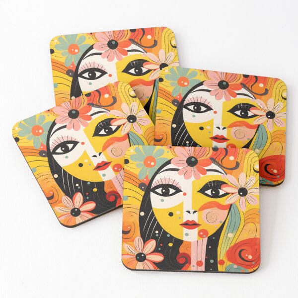 Item preview, Yellow Abstract Female Face with Flowers designed and sold by GulDesignCo.