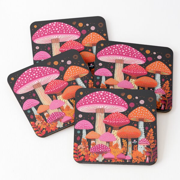 Artikelvorschau, Rosa und orange Trippy Mushrooms Cottagecore Illustration entworfen und verkauft von GulDesignCo.