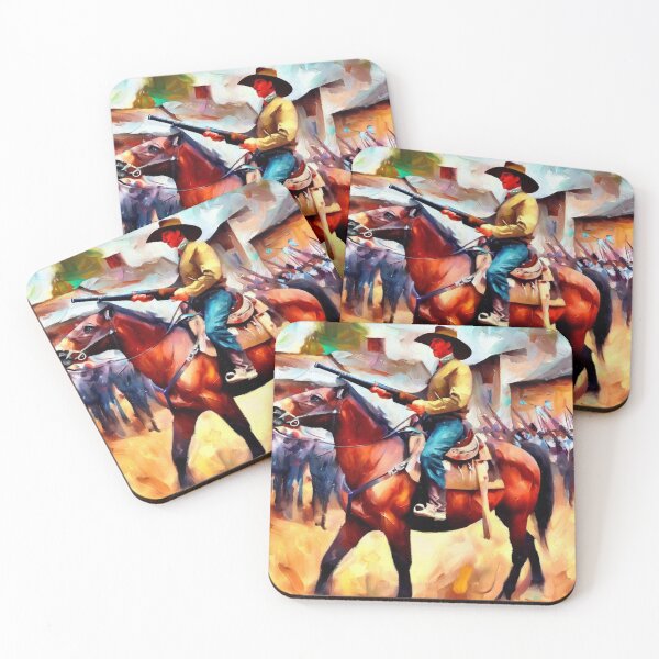 Aperçu de l'œuvre Cowboy - Shérif à cheval patrouillant dans la ville | Art occidental créée et vendue par siammagicalart.
