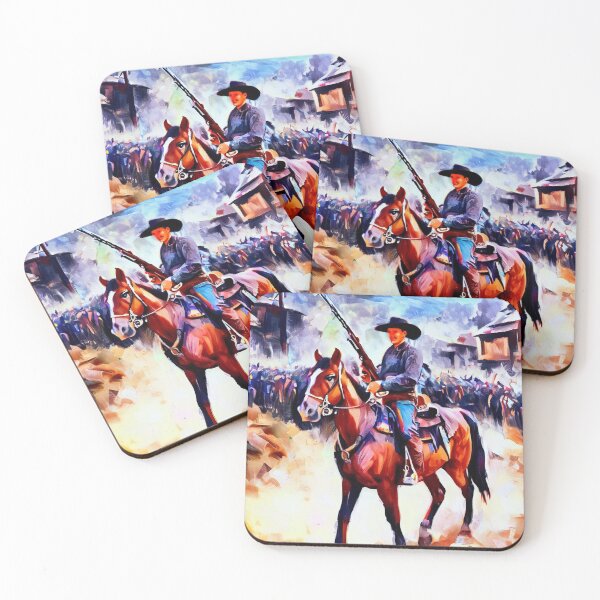 Aperçu de l'œuvre Cowboy - Shérif à cheval patrouillant dans la ville | Art occidental créée et vendue par siammagicalart.
