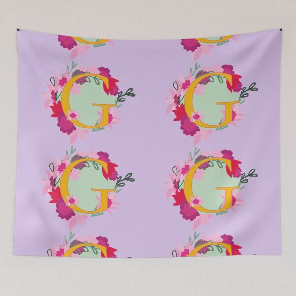 Item preview, Floral Monogram Letter G, Initial, Yellow Lettering designed and sold by bunniyababa.