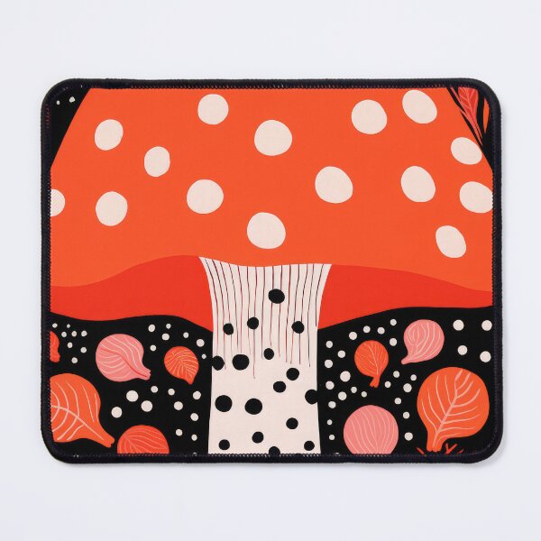 Item preview, Dotted Red Mushroom on Black Background Modern Cottagecore Art Print designed and sold by GulDesignCo.