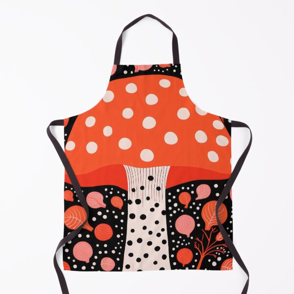 Item preview, Dotted Red Mushroom on Black Background Modern Cottagecore Art Print designed and sold by GulDesignCo.