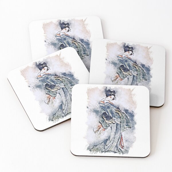 Item preview, Beautiful Geisha in Kimono watercolor portrait / Vintage japanese Hokusai art style designed and sold by Naumovski.