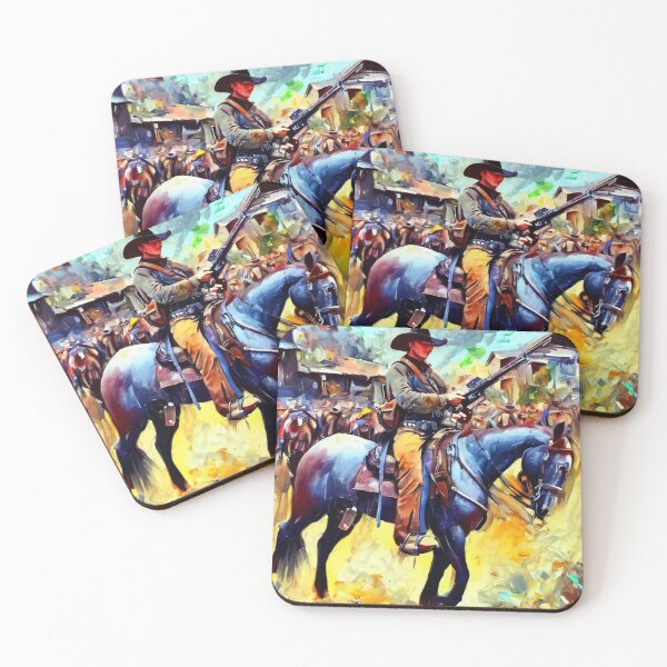 Aperçu de l'œuvre Cowboy - Shérif à cheval patrouillant dans la ville | Art occidental créée et vendue par siammagicalart.