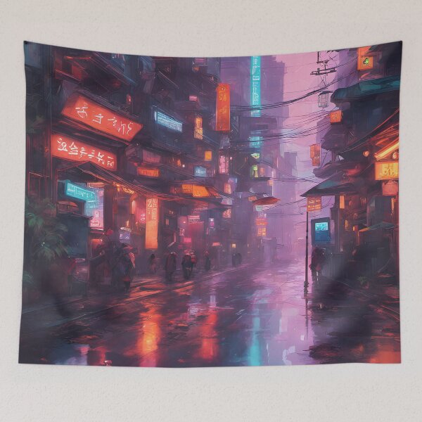 Item preview, Neon punk street on a rainy afternoon designed and sold by GraphicHabitatt.