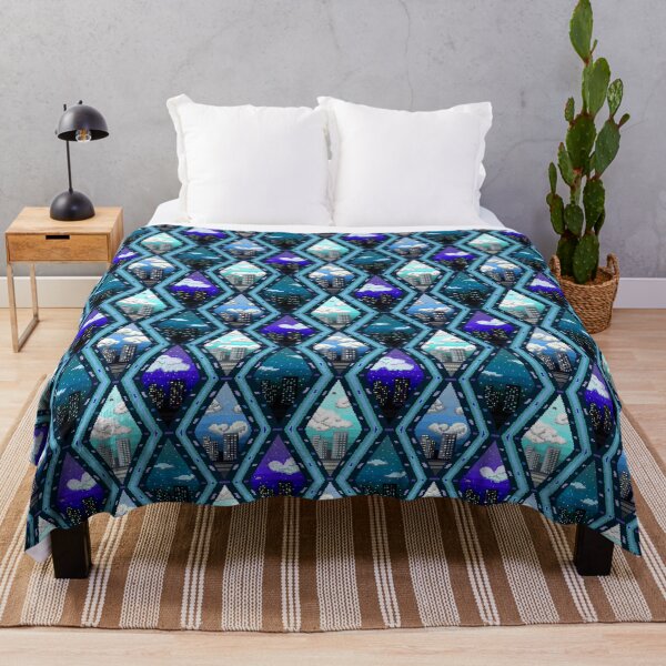 Item preview, City skyline Pixel Art Pattern. Blue, Large designed and sold by SamohtCreates.