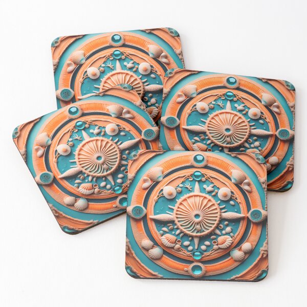 Item preview, Soothing Seashell Mandala in Orange and Aqua designed and sold by SpiritualManda.