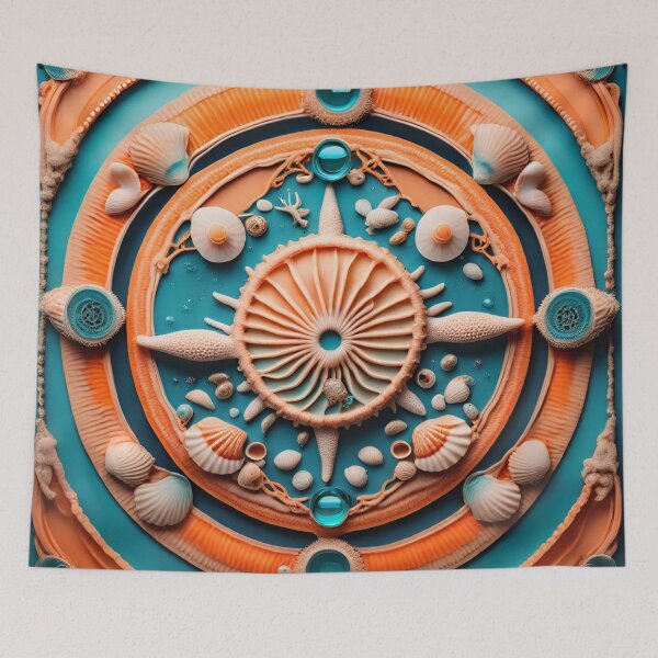 Item preview, Soothing Seashell Mandala in Orange and Aqua designed and sold by SpiritualManda.