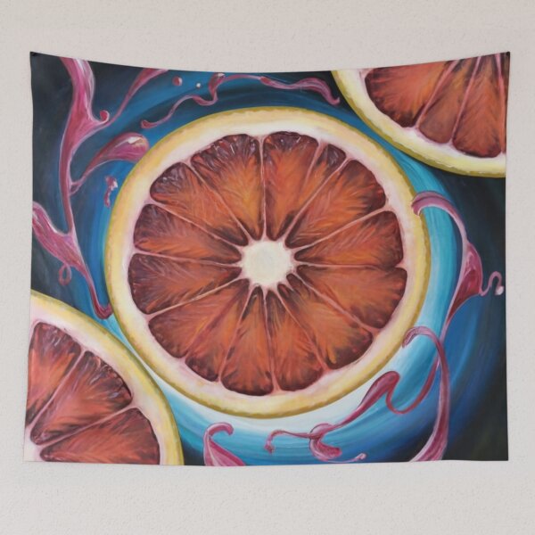 Item preview,  Blood Orange Slices on Blue Background Painting designed and sold by Rafal Saluszewski.