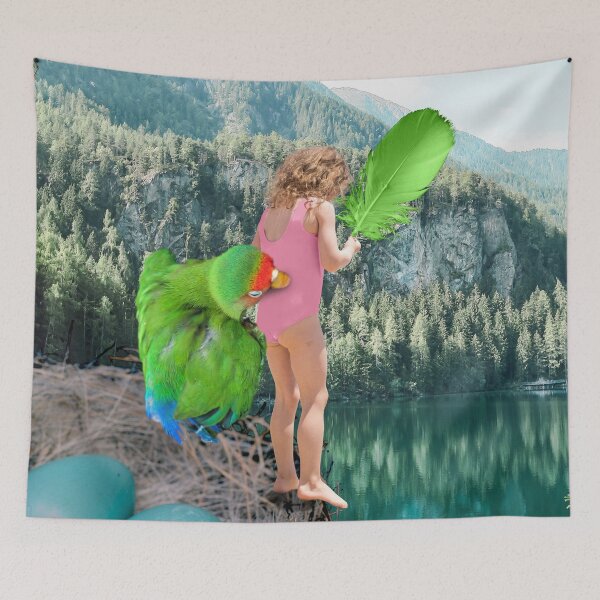 Item preview, Whimsical Surreal Collage Art Print: Fledgling Adventure - A Little Girl Learning to Fly designed and sold by GollyWillikers.