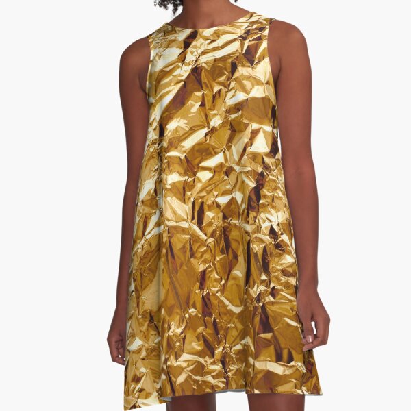 Crumpled Golden Foil A-Line Dress