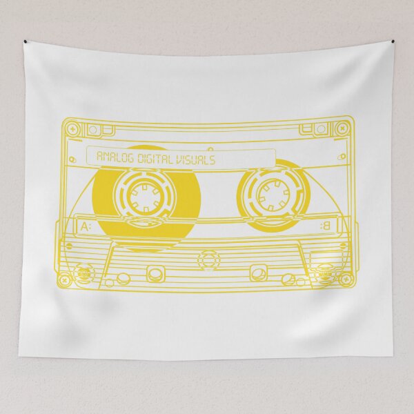 Artikelvorschau, Retro Kassettenband Grafik T-Shirt – Mixtape Ära Y2K Streetwear (Metallic Yellow Lines) Analog / Musik entworfen und verkauft von analogdigitalvz.