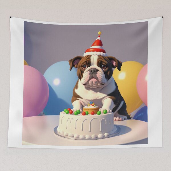 Item preview, Beautiful portrait adorable Bulldog in a birthday celebration designed and sold by Tio-Tecun.