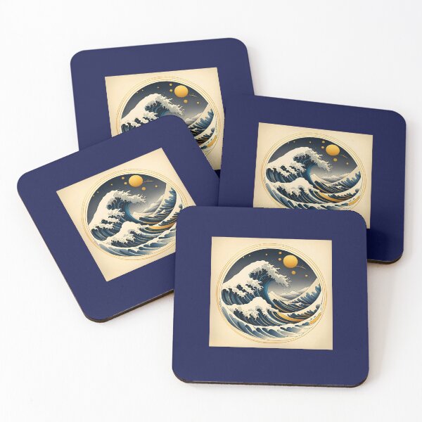 Item preview, vignette print of the great wave, Japanese style, round frame on a moon background designed and sold by Creativesphotos.