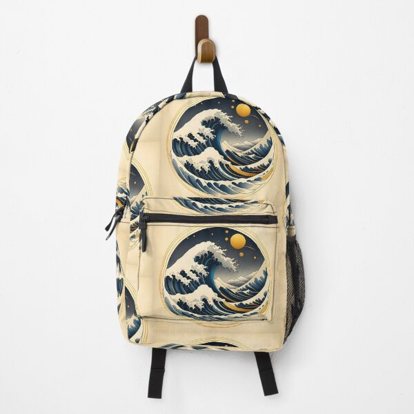 Item preview, vignette print of the great wave, Japanese style, round frame on a moon background designed and sold by Creativesphotos.