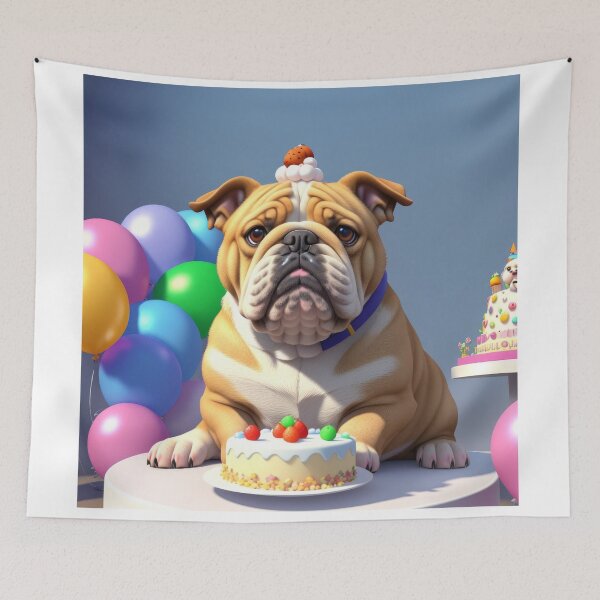 Item preview, Beautiful portrait adorable Bulldog in a birthday celebration designed and sold by Tio-Tecun.