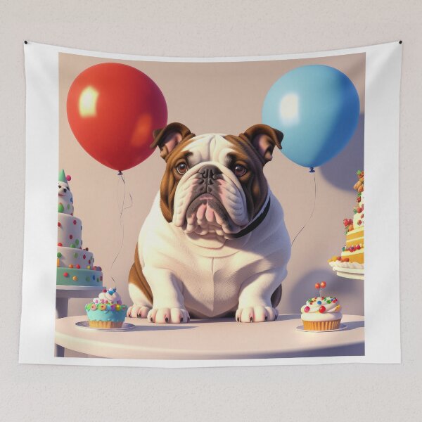Item preview, Big bulldog with ballons and cupcakes in birthday party designed and sold by Tio-Tecun.