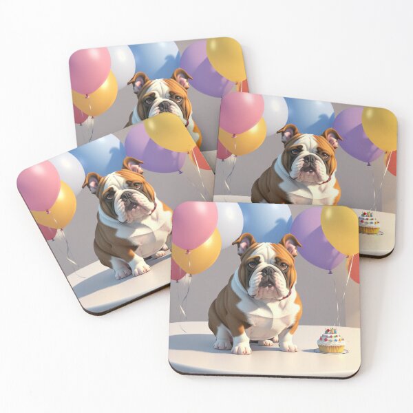 Item preview, Funny Fat bulldog with sad face in a birthday party with ballons designed and sold by Tio-Tecun.